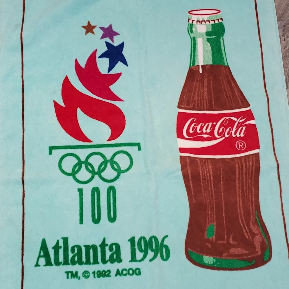 Vintage Coca-Cola Atlanta 1996 Olympic Beach Towel Cotton Rare USA